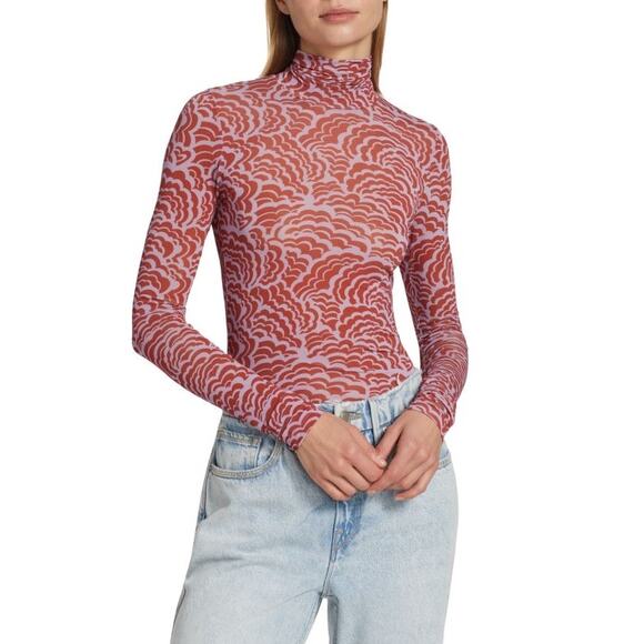 RTR A.L.C James Red Pink Print Turtleneck Long Sleeve Top Size Large pullover - Picture 2 of 11